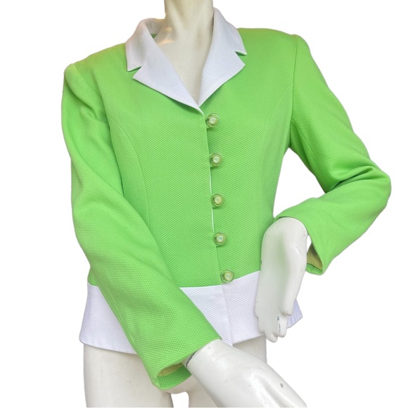 Cache Jackets & Blazers - Vintage 80's Cachè Lime Green and White Button Down Jacket | MADE IN USA Size 6